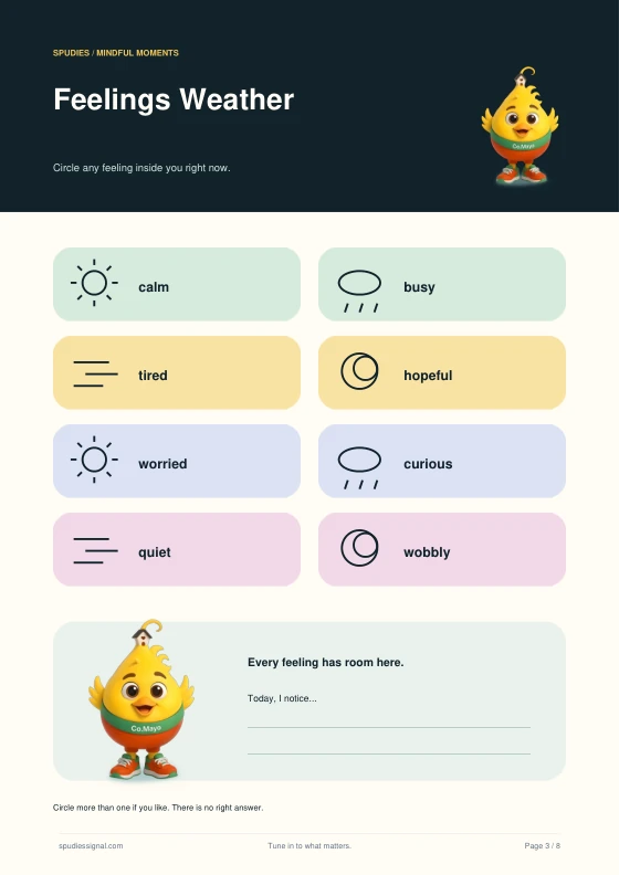 Feelings Weather actual printable PDF page
